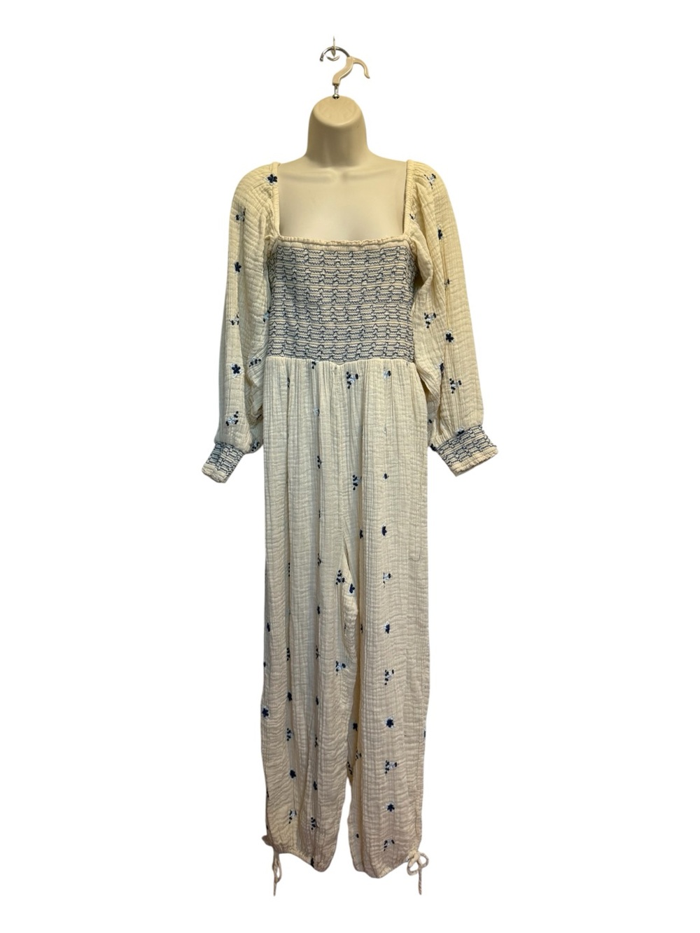 Free People Dahlia Smocked Embroidered Jumpsuit L